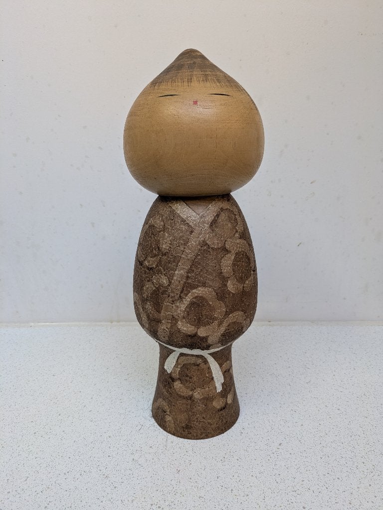 Vintage Japanse Kokeshi pop - Houten beeldje, Hout, Bruin, Gesigneerd, Ophalen of Verzenden