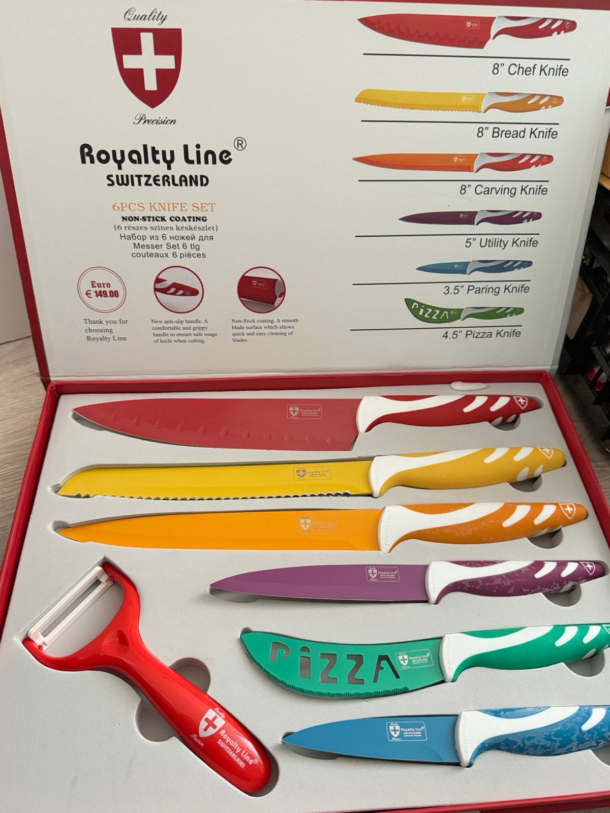 Royalty Line Zwitserland 6-delige messen set + dunschiller, Ophalen, Overige typen, Nieuw, Metaal