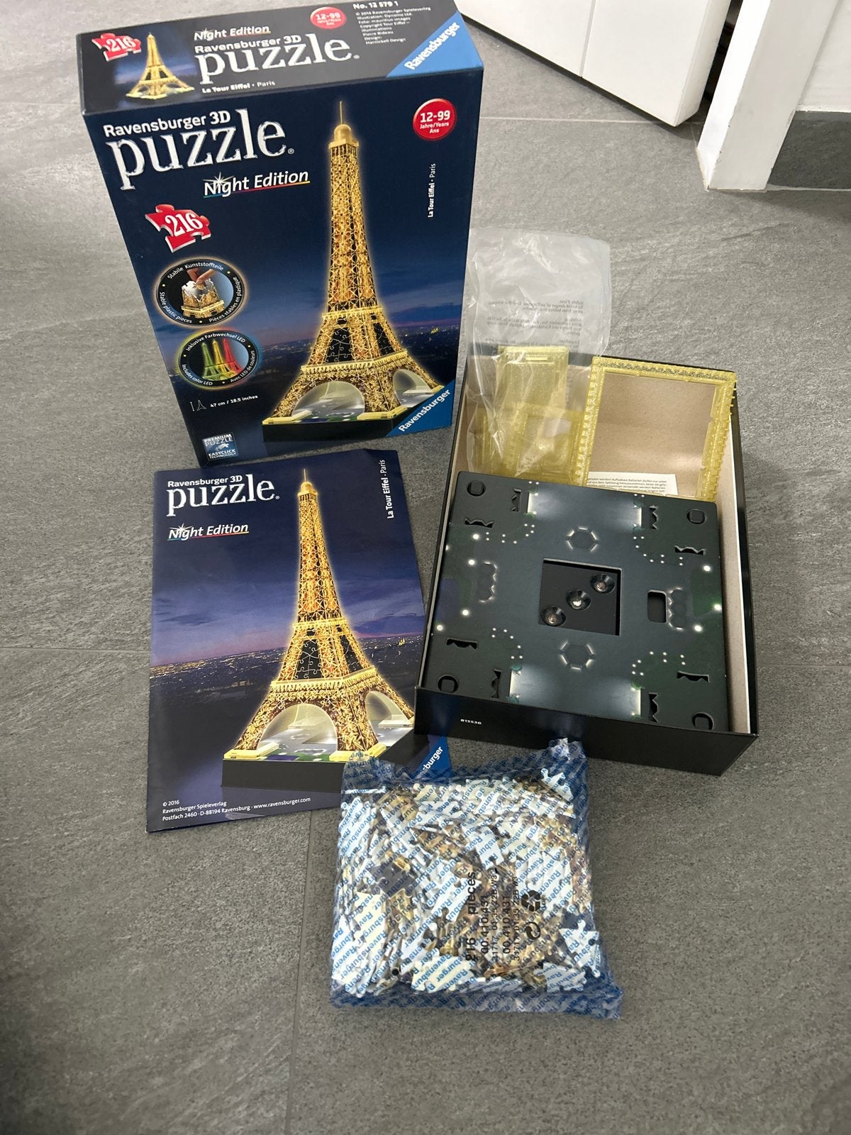 Ravensburger 3D Puzzel Eiffeltoren Night Edition 216 stukjes, Ophalen of Verzenden, Minder dan 500 stukjes, Zo goed als nieuw