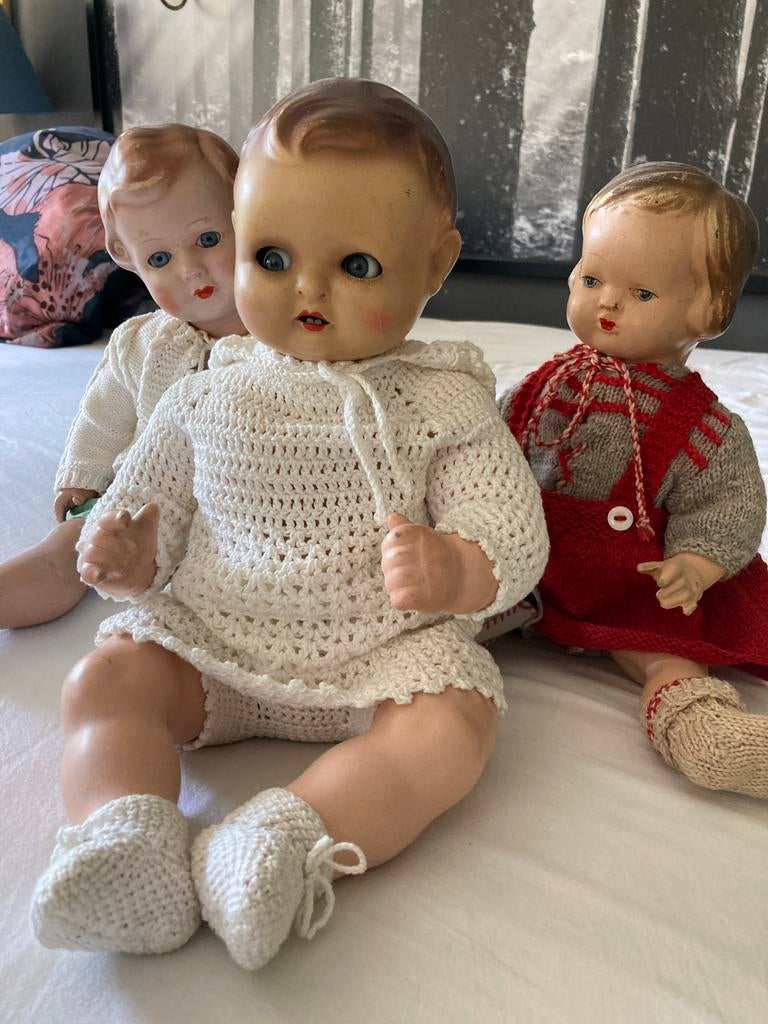 Set van 3 antieke Babypoppen - Jaren '50/'60, Verzamelen, Poppen, Ophalen, Gebruikt, Babypop