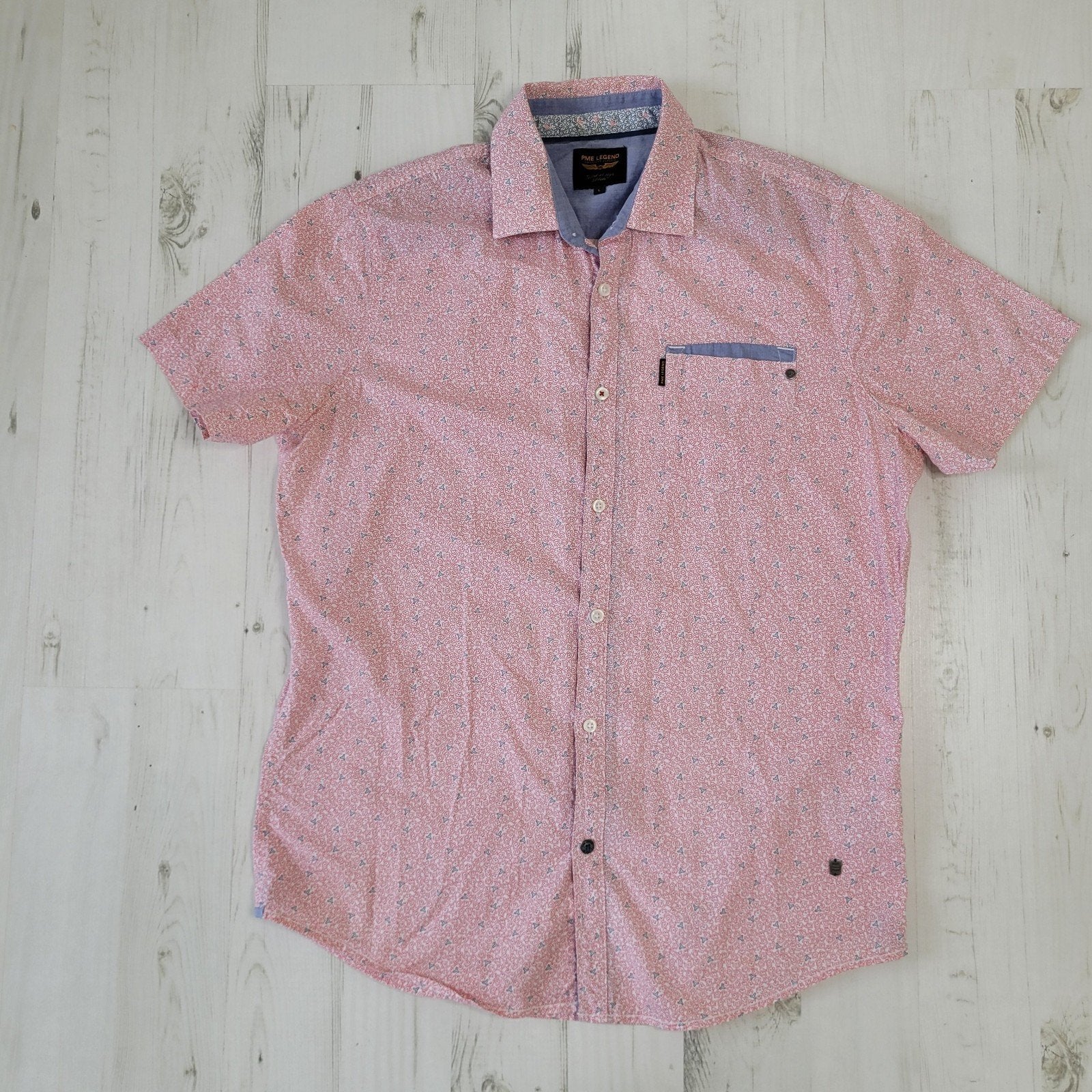 PME Legend overhemd korte mouwen L licht roze met blauw, Ophalen of Verzenden, Zo goed als nieuw, Halswijdte 41/42 (L), Roze