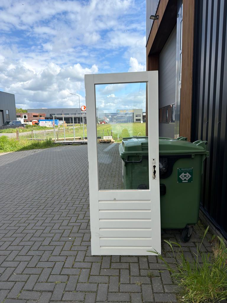 Witte Buitendeur met dubbel Glas Gebruikt, Doe-het-zelf en Verbouw, Ophalen, Gebruikt, 80 tot 100 cm, Buitendeur