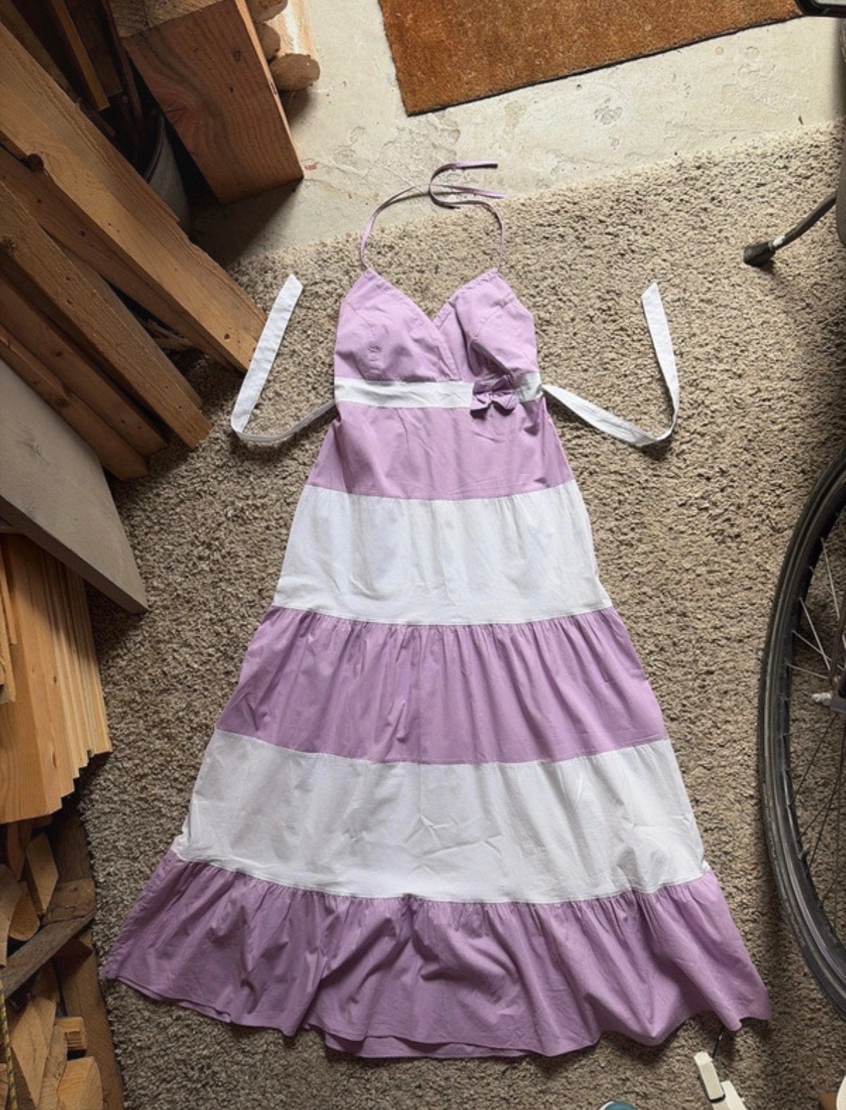 Lila/wit color block maxi jurk, 100% katoen, maat XS 34, Meerkleurig, Ophalen of Verzenden, Zo goed als nieuw, Maat 34 (XS) of kleiner