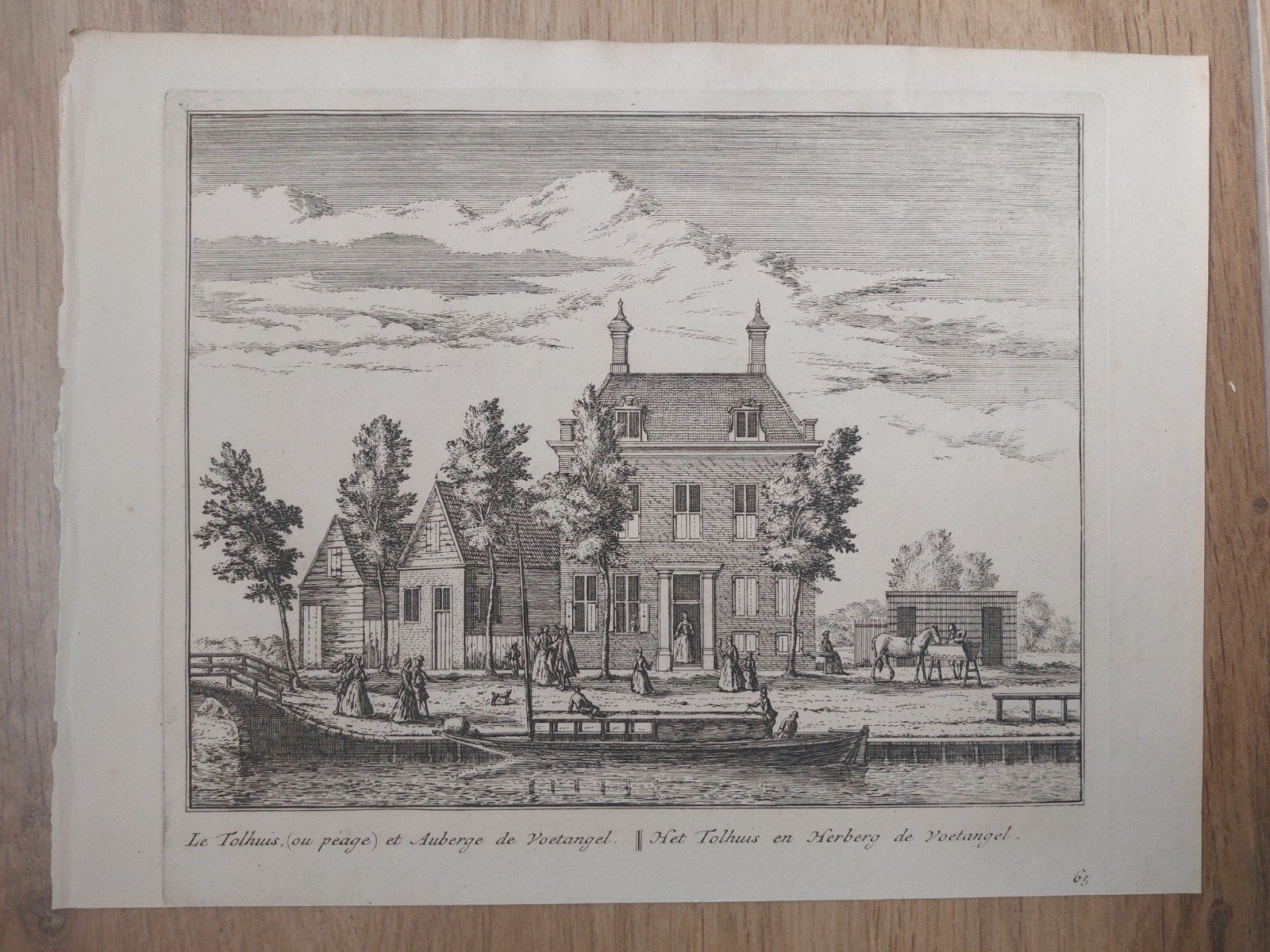 65 Tolhuis en Herberg De Voetangel Ouderkerk aan de Amstel, Antiek en Kunst, Stadsgezicht, Ophalen of Verzenden, Gravure, 15 cm
