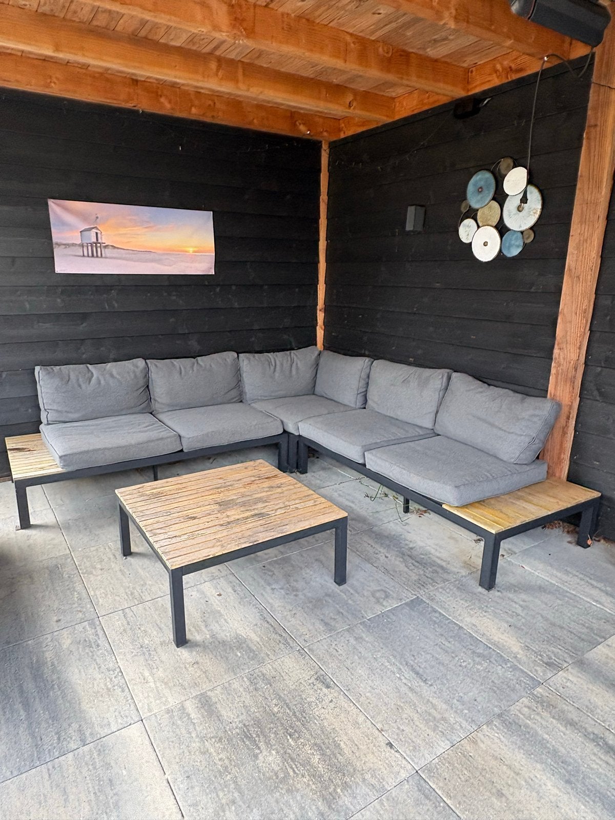 Teakhouten Loungeset, heeft opfrisbeurt nodig., Tuin en Terras, Tuinsets en Loungesets, Ophalen, 5 zitplaatsen, Gebruikt, Teakhout