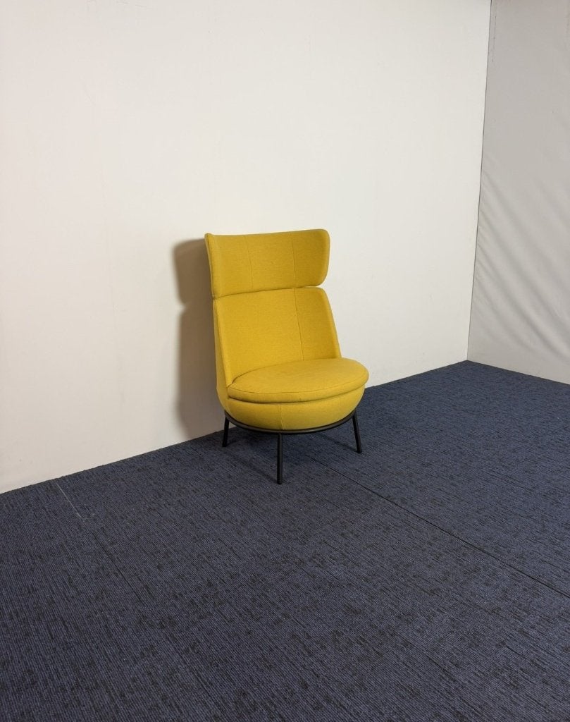 2 x Fauteuil Jonas Ihreborn Pod - okergeel - zwart frame, Ophalen, Gebruikt, 75 tot 100 cm, Metaal