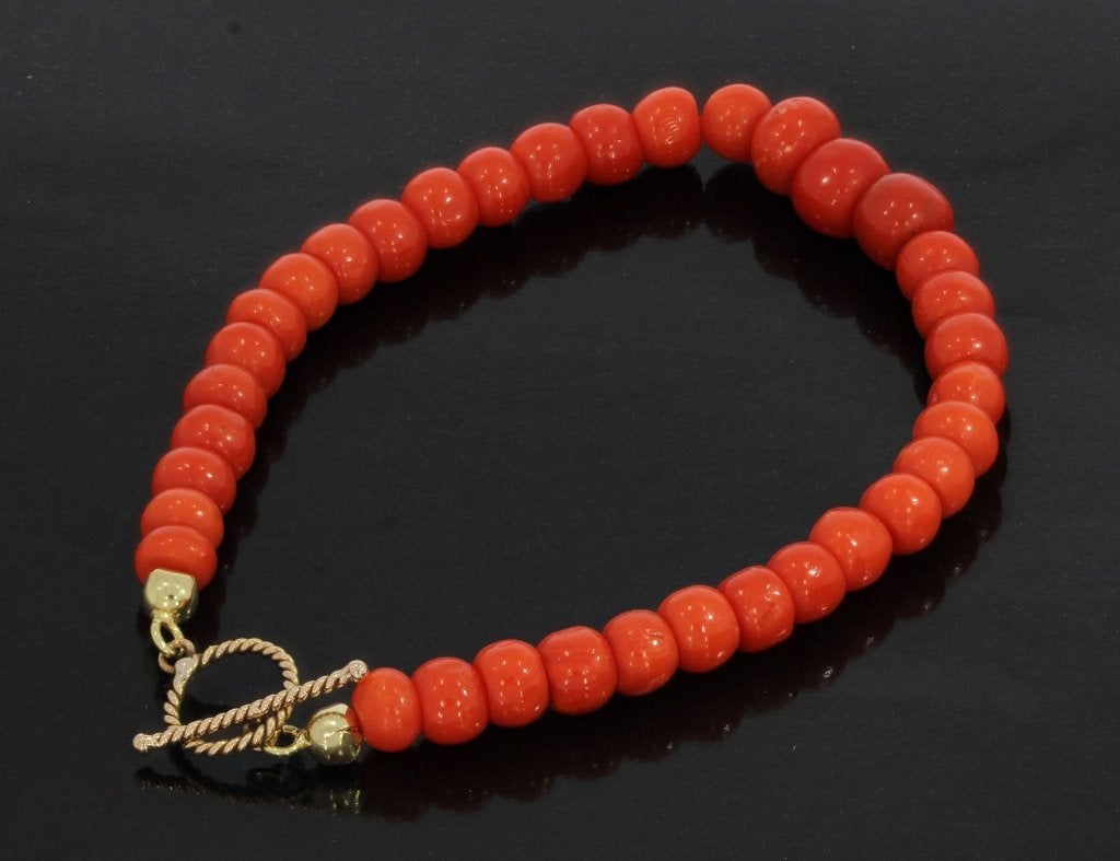 Bloedkoraal fraaie armband rode kleur 14k slot goud dames, Sieraden, Tassen en Uiterlijk, Antieke sieraden, Verzenden, Goud, Armband