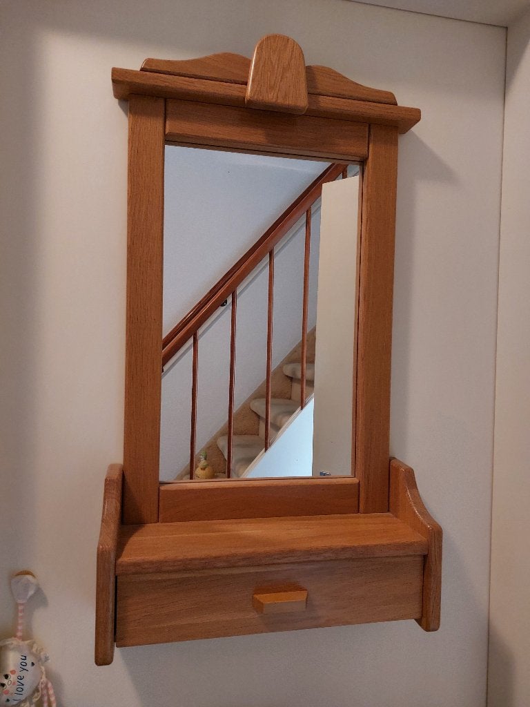 Blank eiken spiegel met lade, Huis en Inrichting, Ophalen, Minder dan 50 cm, Gebruikt, Minder dan 100 cm