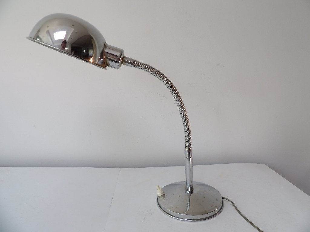 Vintage Italiaanse bureaulamp chroom/metaal, jaren '40/'50, Antiek en Kunst, Antiek | Lampen, Ophalen of Verzenden