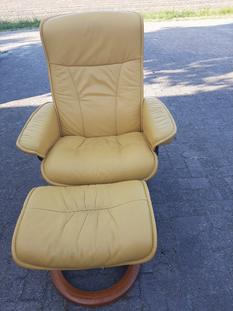 Leuke mosterdgele ligstoel, Ophalen, Gebruikt, 75 tot 100 cm, Leer
