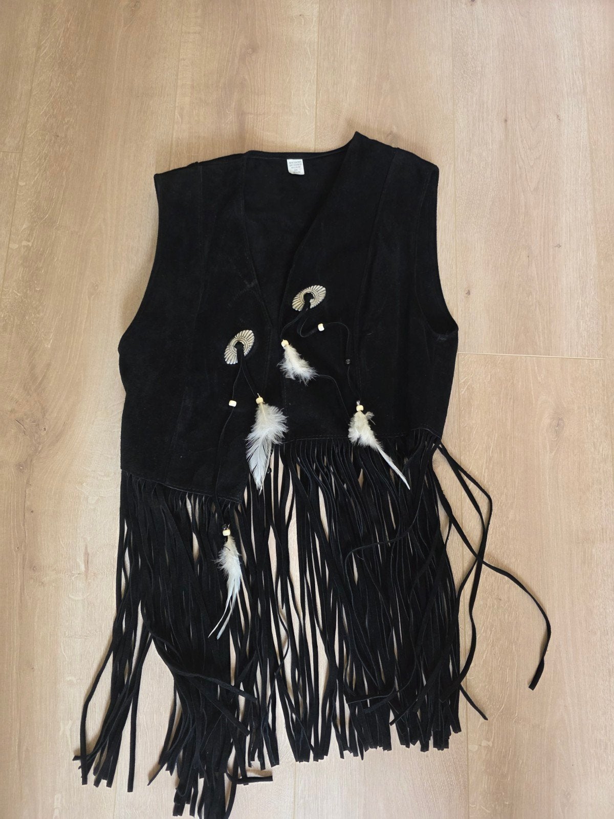Zwart suède gilet met franjes en details - Maat S, Ophalen of Verzenden, Zo goed als nieuw, Maat 36 (S), Zwart