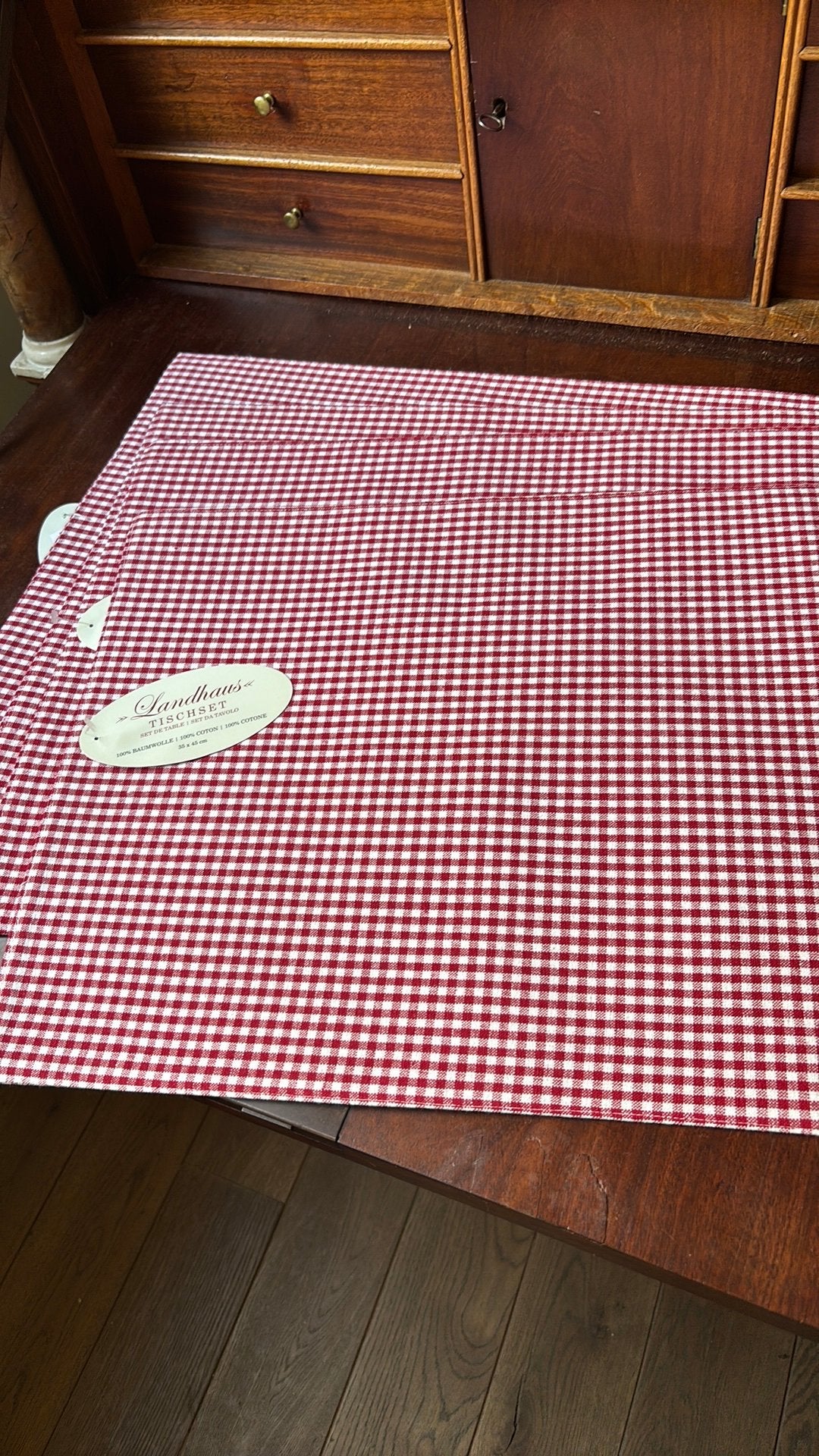 4 placemats rood/wit geblokt, Ophalen of Verzenden, Zo goed als nieuw, Rood