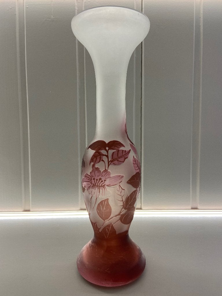 Prachtige , florale vaas in Gallé stijl  !, Ophalen of Verzenden
