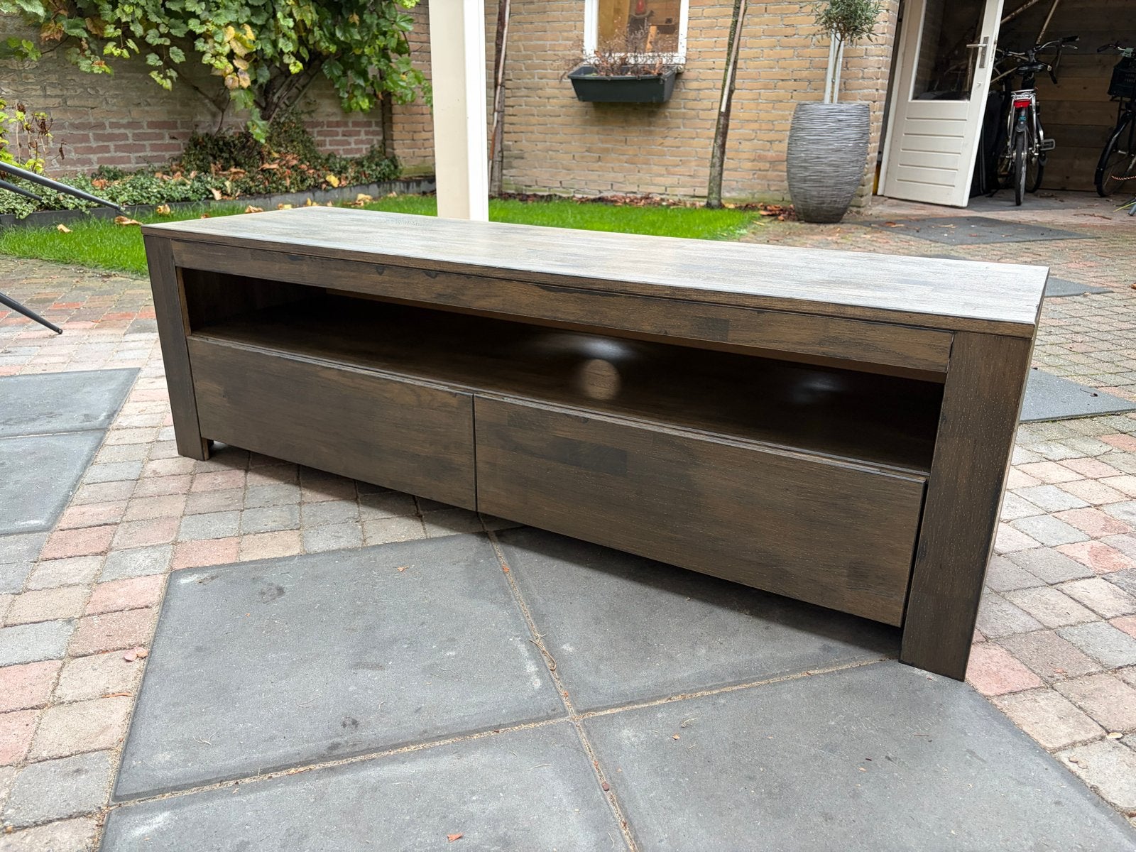 WOOOD TV meubel Lars 150x45x47cm - Donker afgewerkt, Huis en Inrichting, Ophalen, 150 tot 200 cm, Eikenhout, Zo goed als nieuw