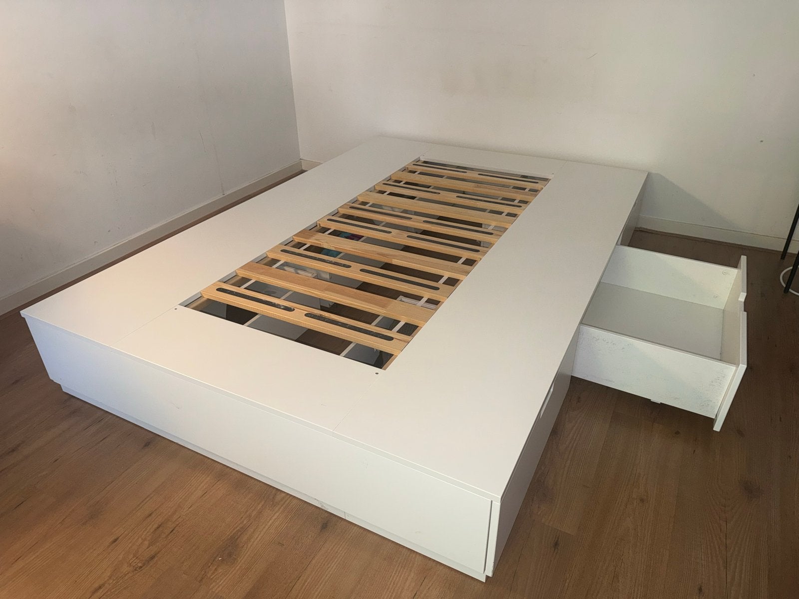 Ikea Nordli Bedframe 160x200 met opberglades, Ophalen, Gebruikt, Wit, Tweepersoons