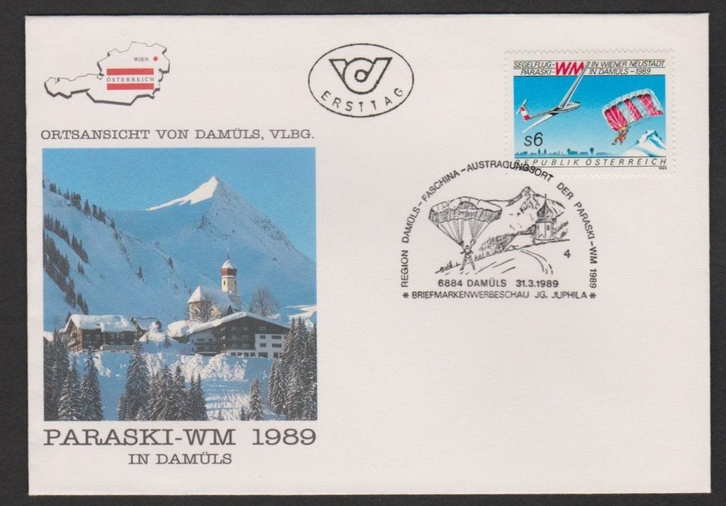 Oostenrijk1989 - FDC Paraski-WM -  Damüls, Ophalen of Verzenden