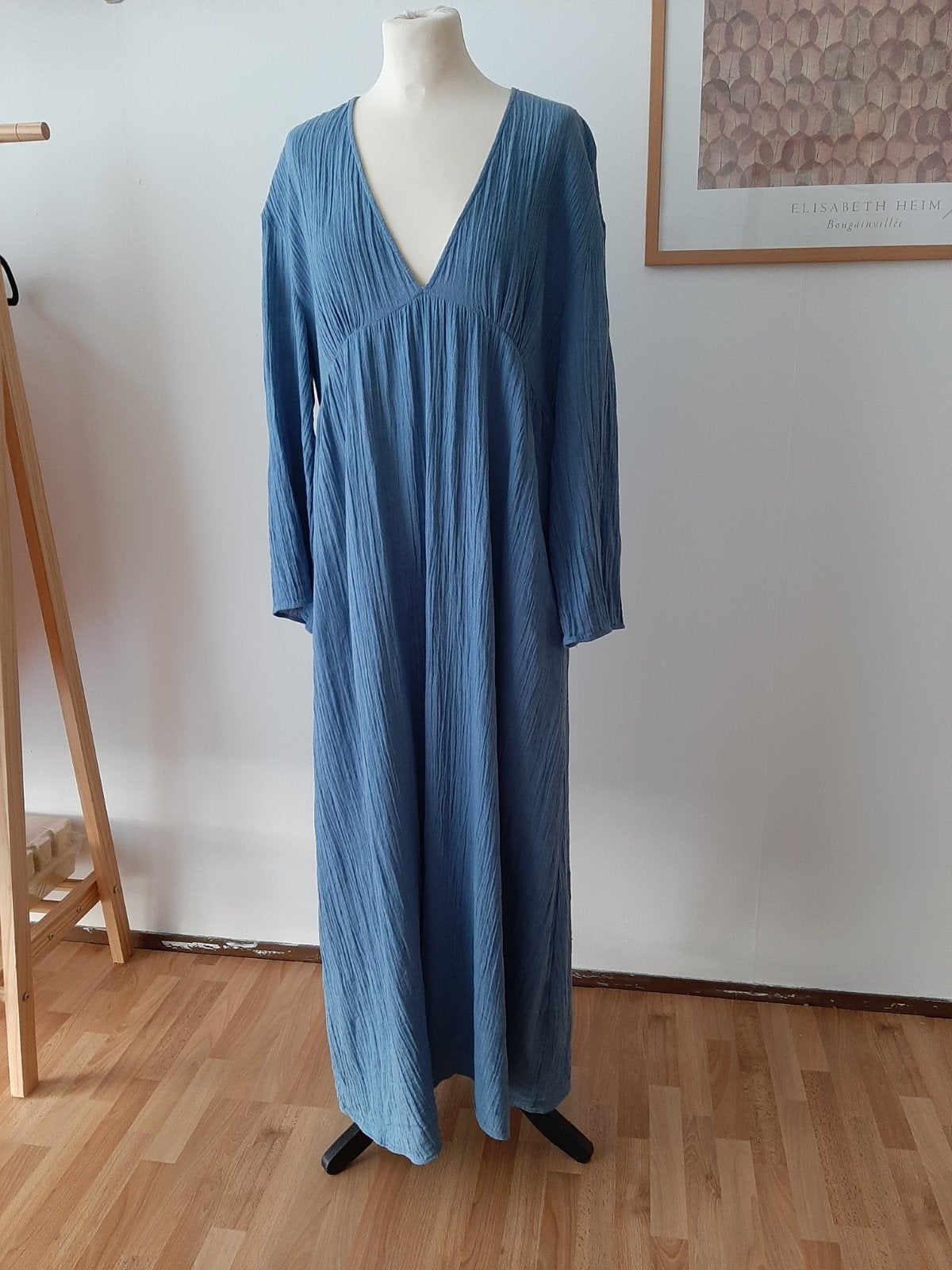 mooie katoen/linnen maxi Zara jurk L, Kleding | Dames, Grote Maten, Ophalen of Verzenden, Zo goed als nieuw, Blauw, Jurk