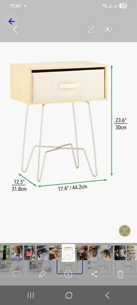 Nachtkastje/Bijzettafel met Lade - Hout & Metaal, Minder dan 45 cm, Minder dan 55 cm, Modern, Industrieel, Nieuw