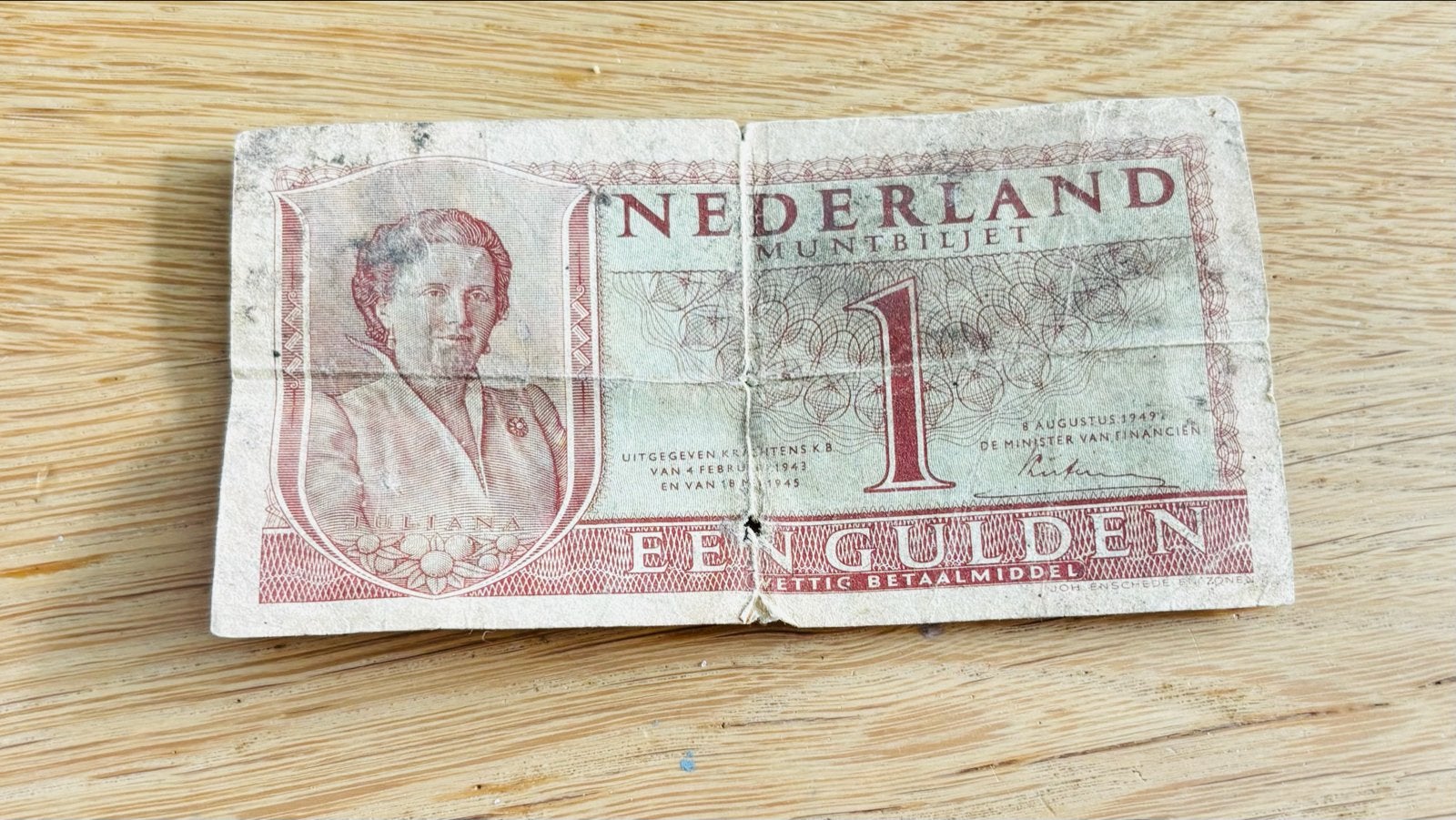 1 Gulden Muntbiljet Nederland 1942 Wilhelmina, Ophalen of Verzenden, 1 gulden, Los biljet