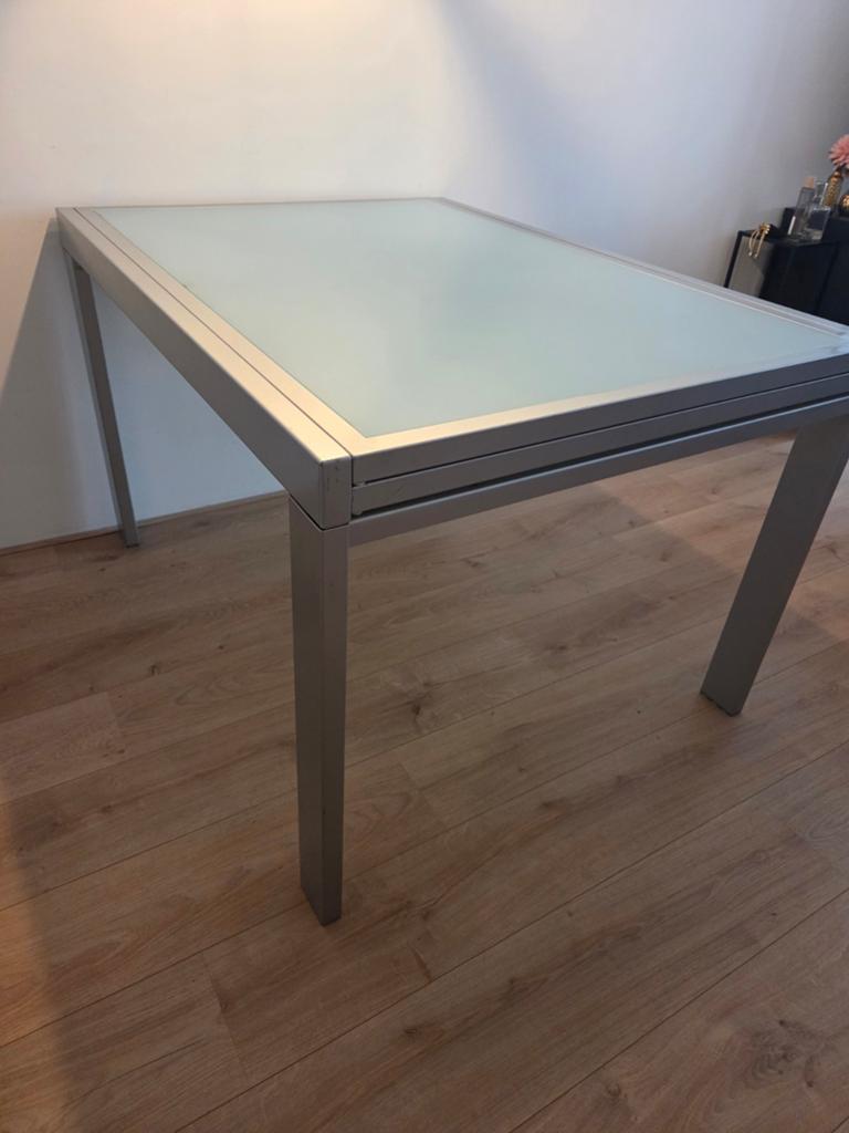 Uitschuifbare eettafel met glasplaat - 120/240x90cm, Huis en Inrichting, Tafels | Eettafels, Ophalen, Gebruikt, 200 cm of meer