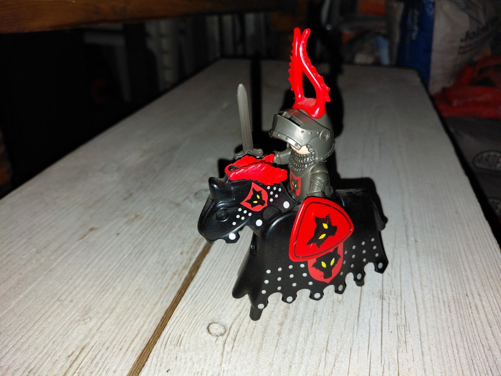Playmobil Wolvenridder met Zwart Paard - Kasteel/Fort Serie, Gebruikt, Complete set, Ophalen of Verzenden, Knights
