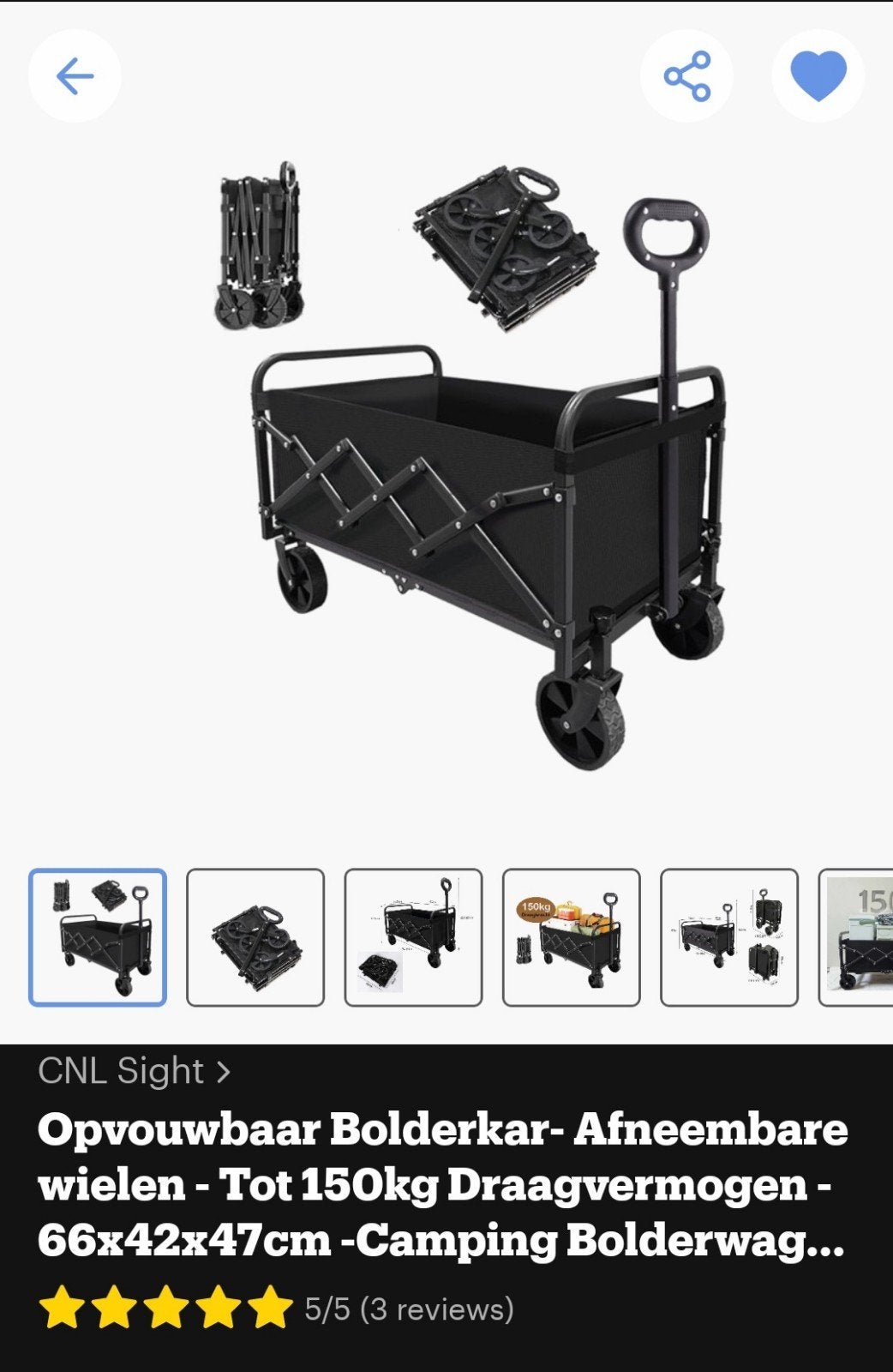 bolderkar, Ophalen, Opvouwbaar, Zo goed als nieuw
