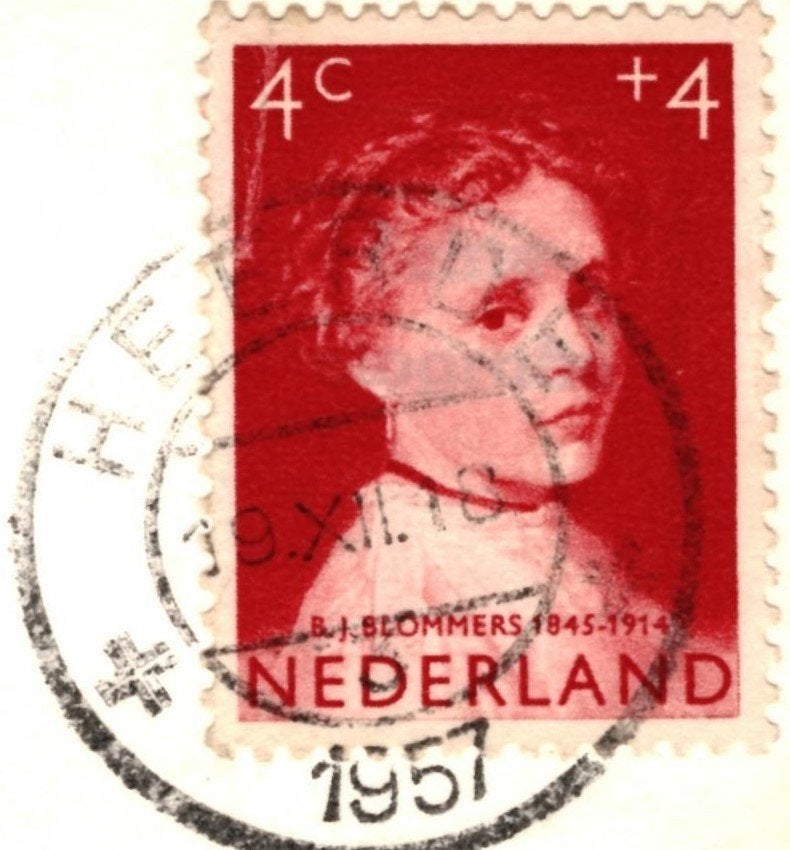 984375	Heerde	1957 Gld	_ Kinderpostzegel, Meisjesportret, Ophalen of Verzenden, 1940 tot 1960, Gelopen, Gelderland