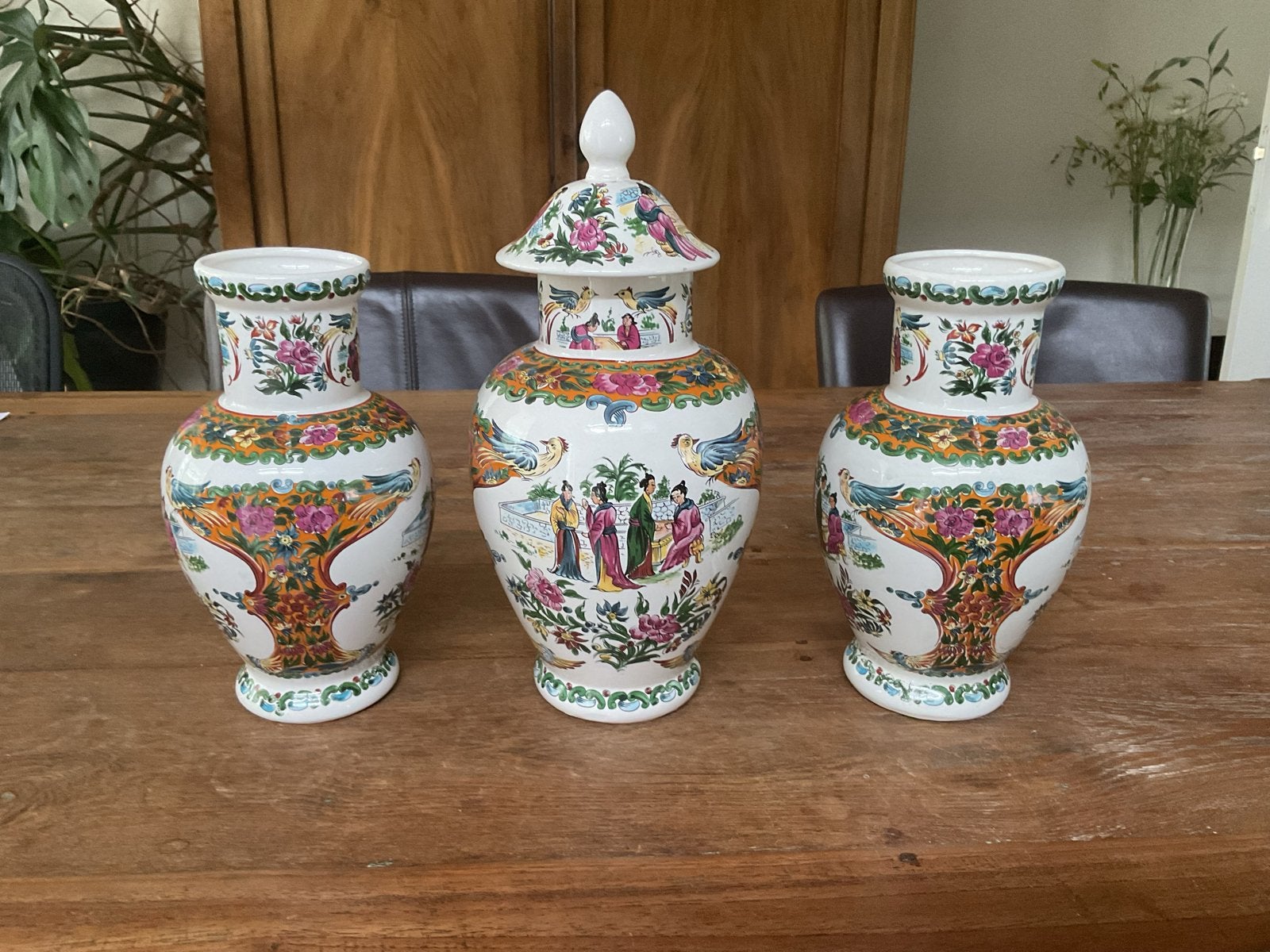 Set van 3 Chinese vazen met deksel en bloemmotief, Ophalen
