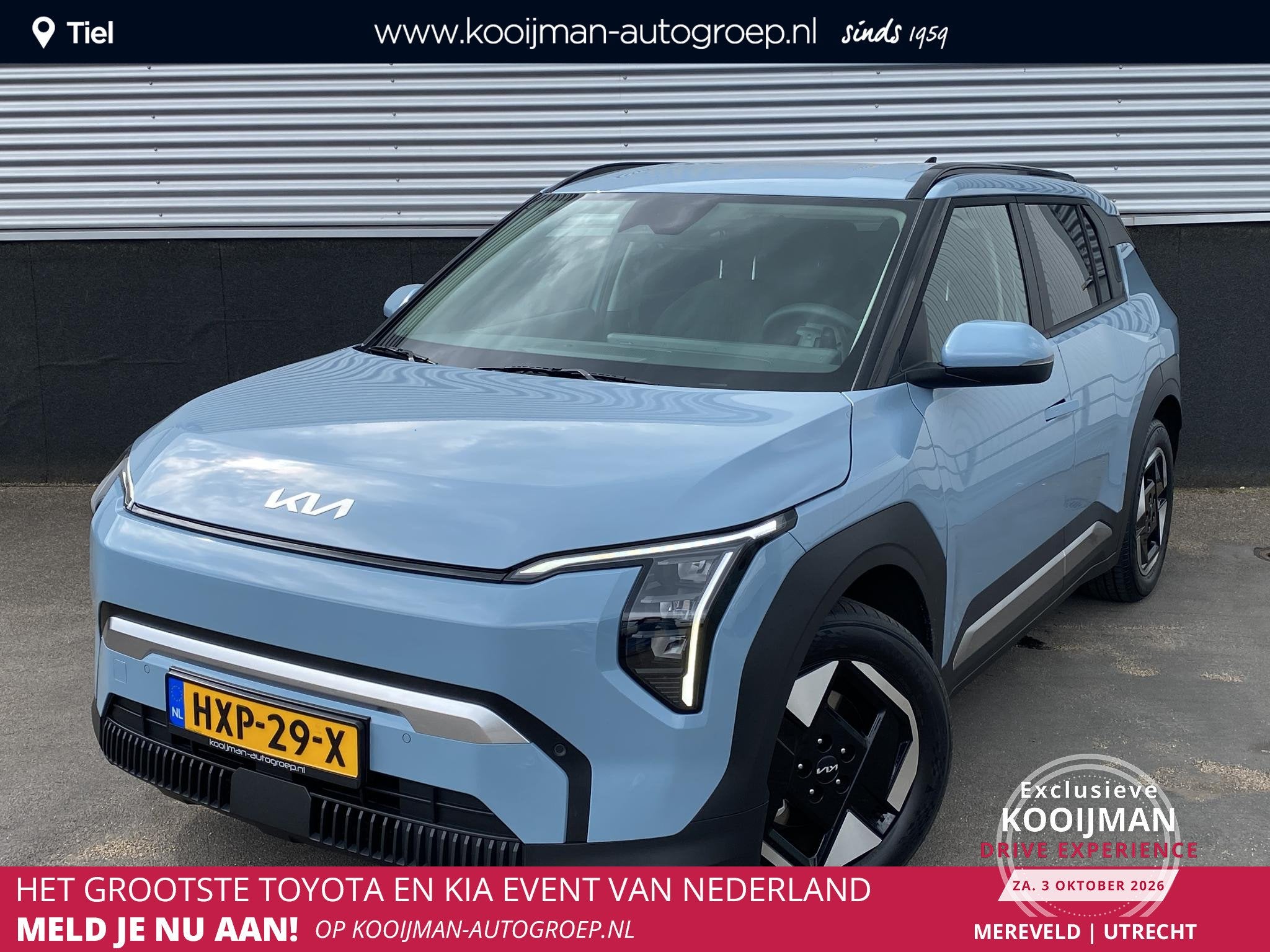 Kia EV3 Plus 81.4 kWh Nette auto, lage KM stand, dodehoekdet, Auto's, Stof, Blauw, Origineel Nederlands, 204 pk