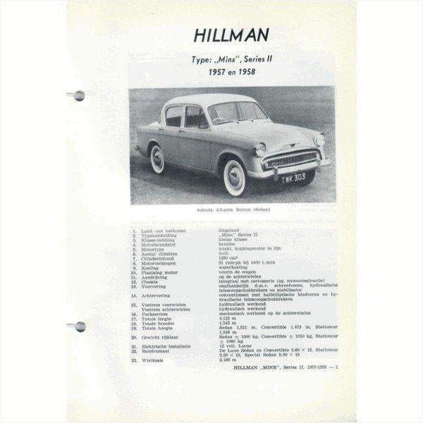 Hillman Minx Vraagbaak losbladig 1957-1958 #2 Nederlands, Ophalen of Verzenden, Gelezen, Overige merken