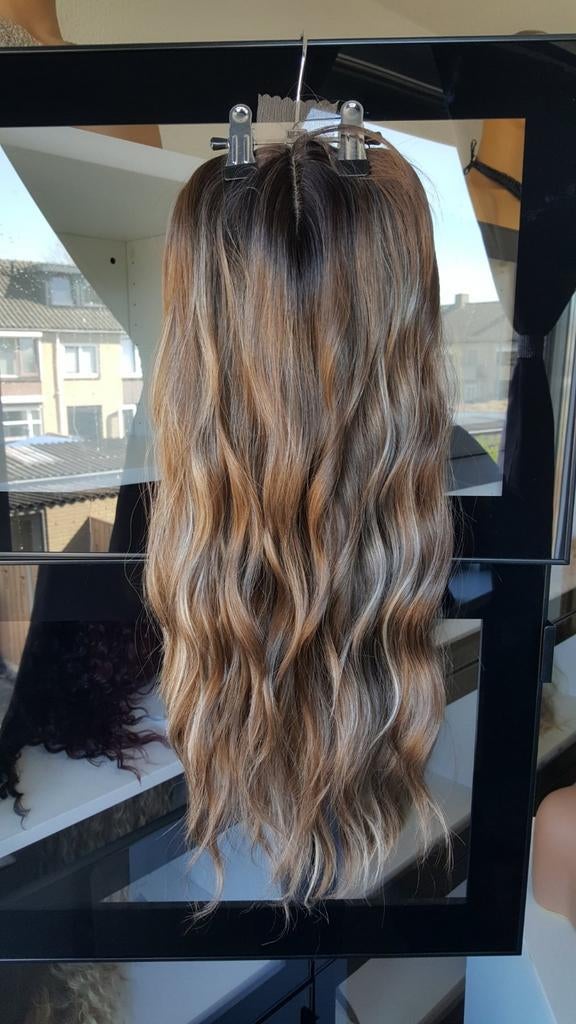 HaarTopper: #9 - Uitgroei/Bruin met Blond - Wavy - 50/55cm, Ophalen of Verzenden, Nieuw, Pruik of Haarverlenging