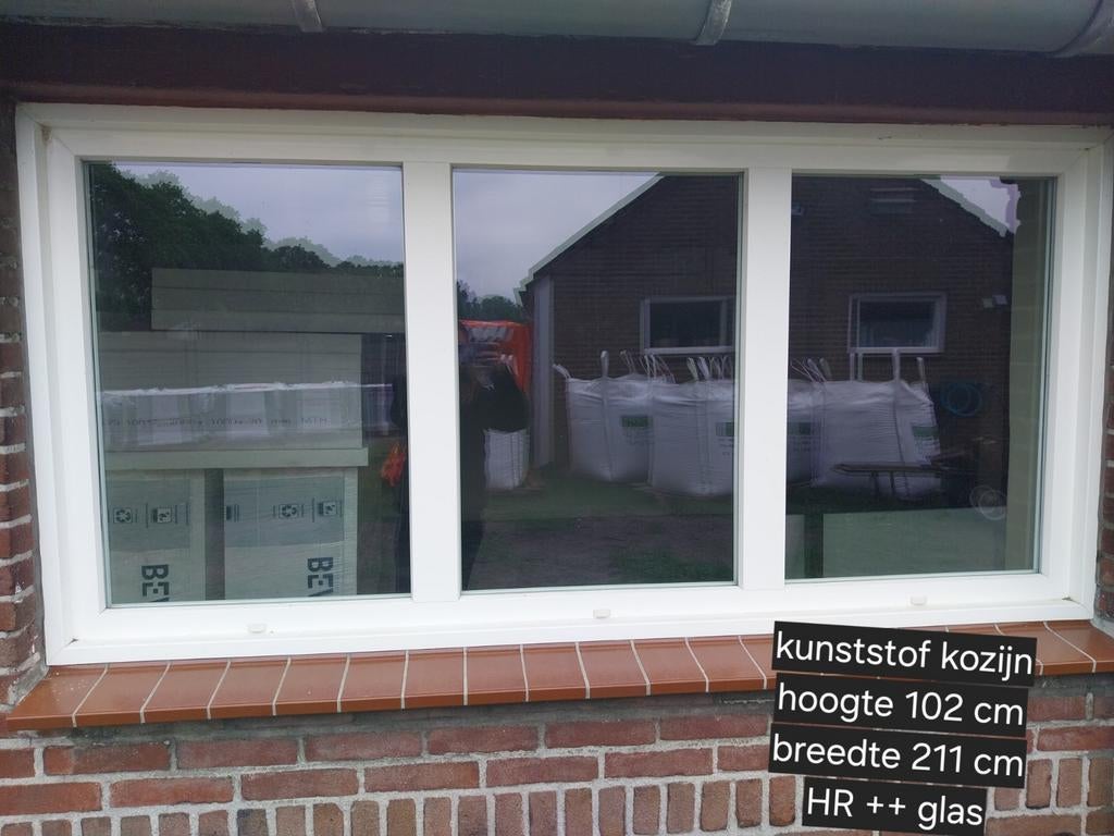Kunsstof raamkozijn met HR++ glas, 102×211 cm, Ophalen, Gevelraam of Ruit, Gebruikt, 80 tot 120 cm