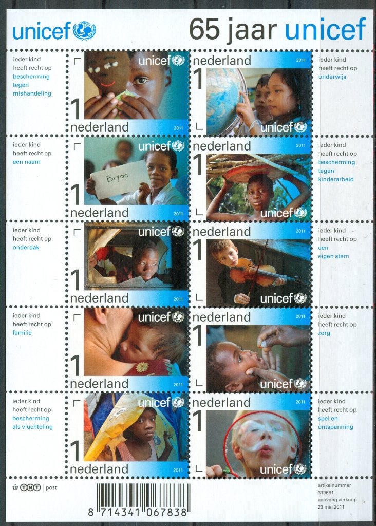 Ned. NVPH 2823-2832 Unicef 65 jaar 2011, Postzegels en Munten, Ophalen of Verzenden, Na 1940, Postfris
