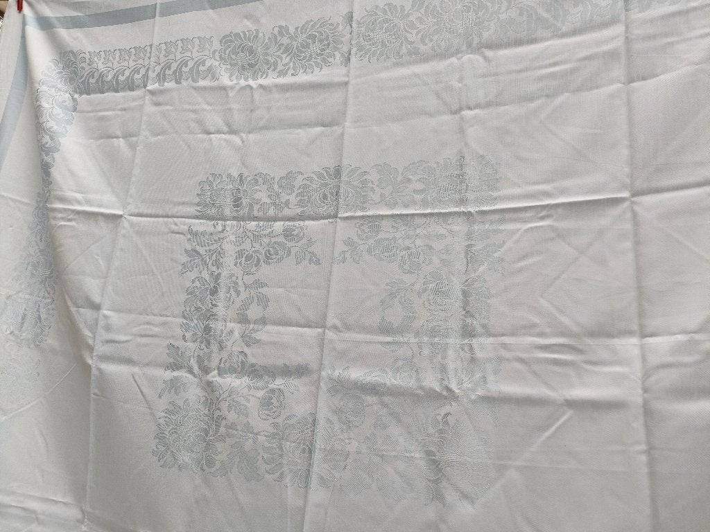 NIEUW Vintage damast tafelkleed blauw+6 servet 165x130 (KT3), Tafelkleed, Ophalen of Verzenden, Nieuw, Rechthoek