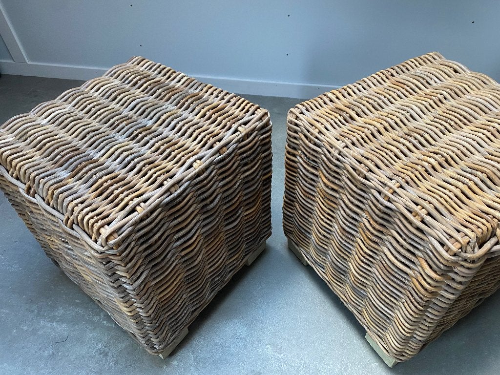 Prachtige hockers 45x45 cm, Ophalen, Gebruikt, Landelijk, Natuurlijk materiaal