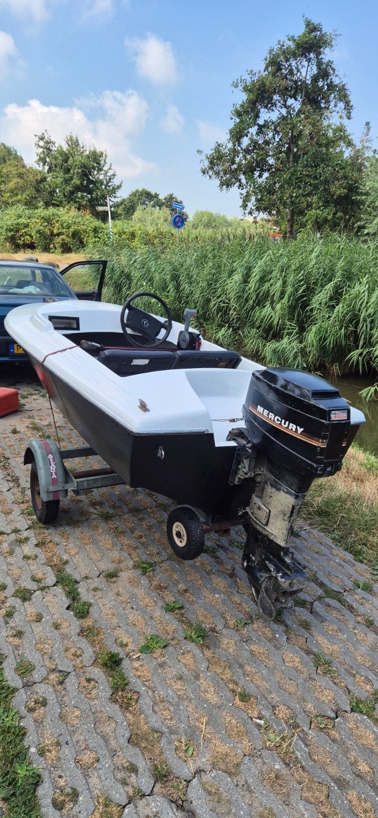 Placom 360 met 25pk mercury 2 takt en trailer, Watersport en Boten, Speedboten, Ophalen, Overige merken, Gebruikt, Minder dan 70 pk