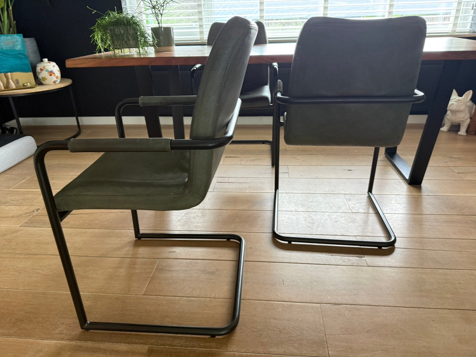 4 stoelen bekleed met buffelleder, Knibbeler, Huis en Inrichting, Ophalen, Gebruikt, Overige kleuren, Leer