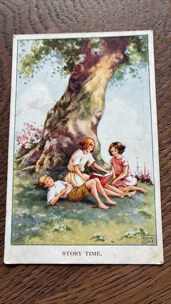 Tijd om voor te lezen. 3 kinderen onder boom. Rene Cloke, Verzamelen, Ansichtkaarten | Themakaarten, Ophalen of Verzenden, Kinderen