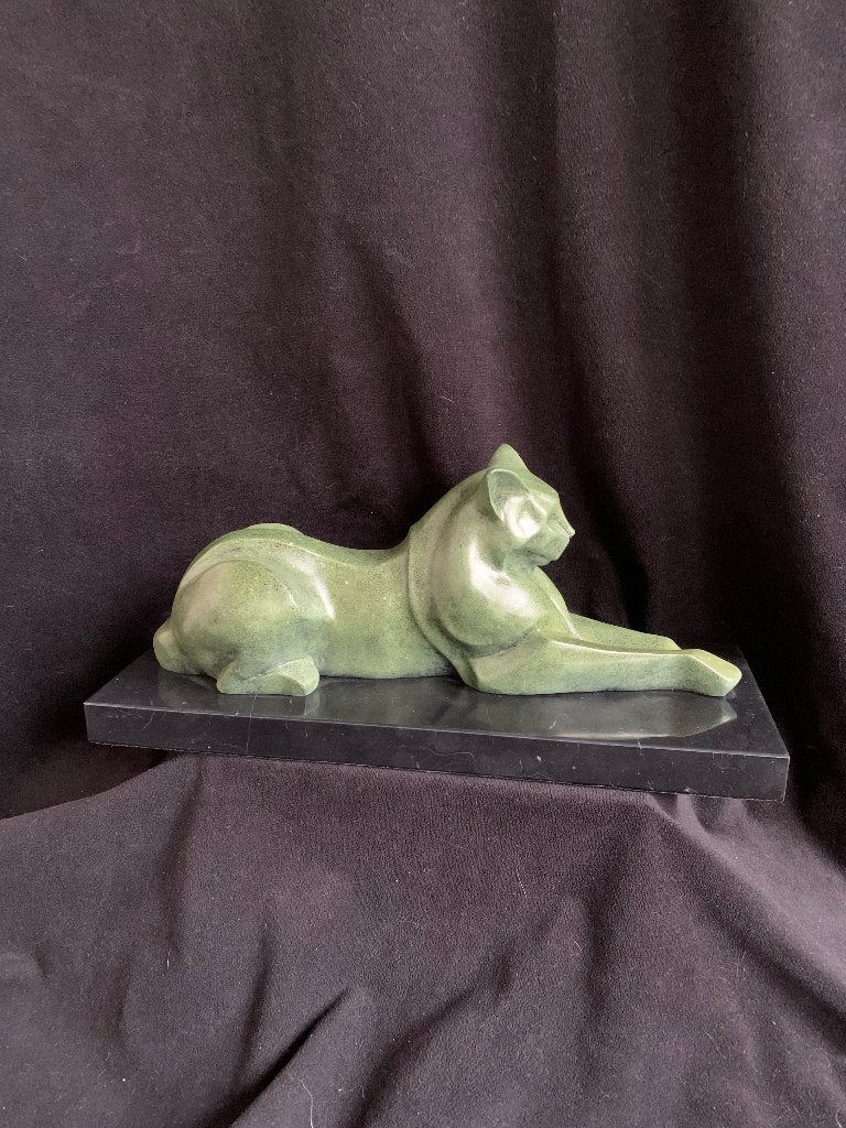 Poes ,art deco, groen gepatineerd, Milo,brons, Ophalen of Verzenden, Gemerkt, Brons, Beeld