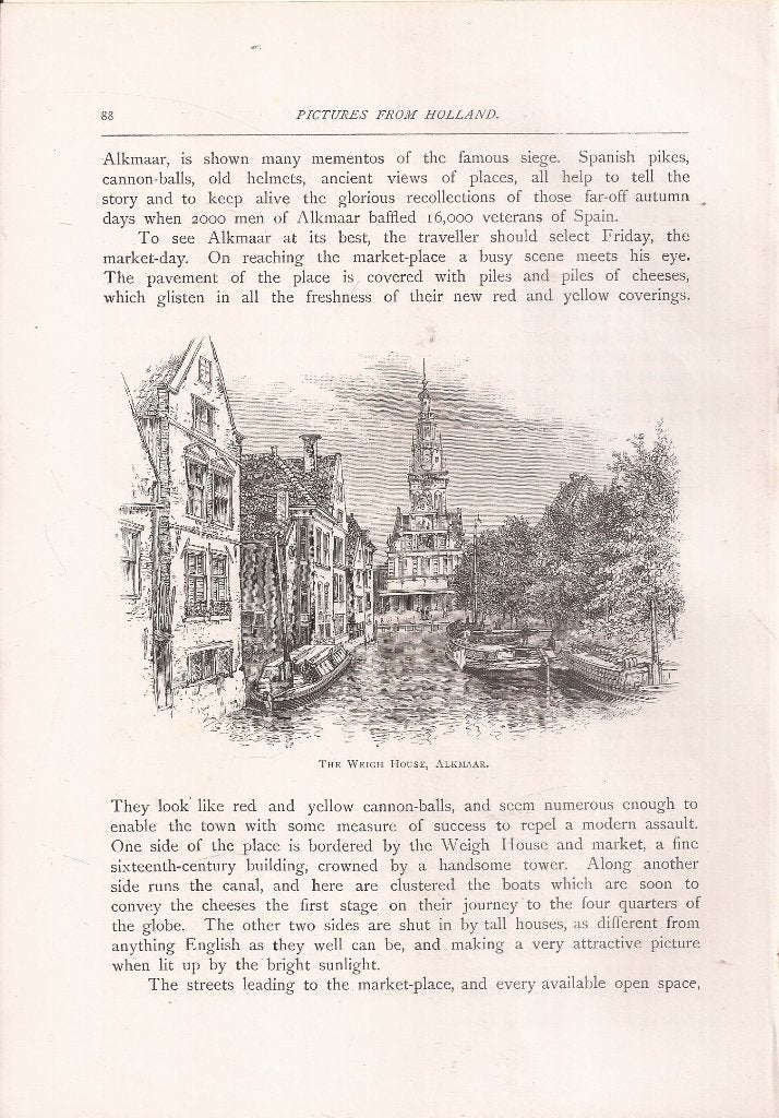 Alkmaar The Weigh House De Waag Houtgravure 1887, Antiek en Kunst, 1800 - 1899, Stadsgezicht, Ophalen of Verzenden, Gravure