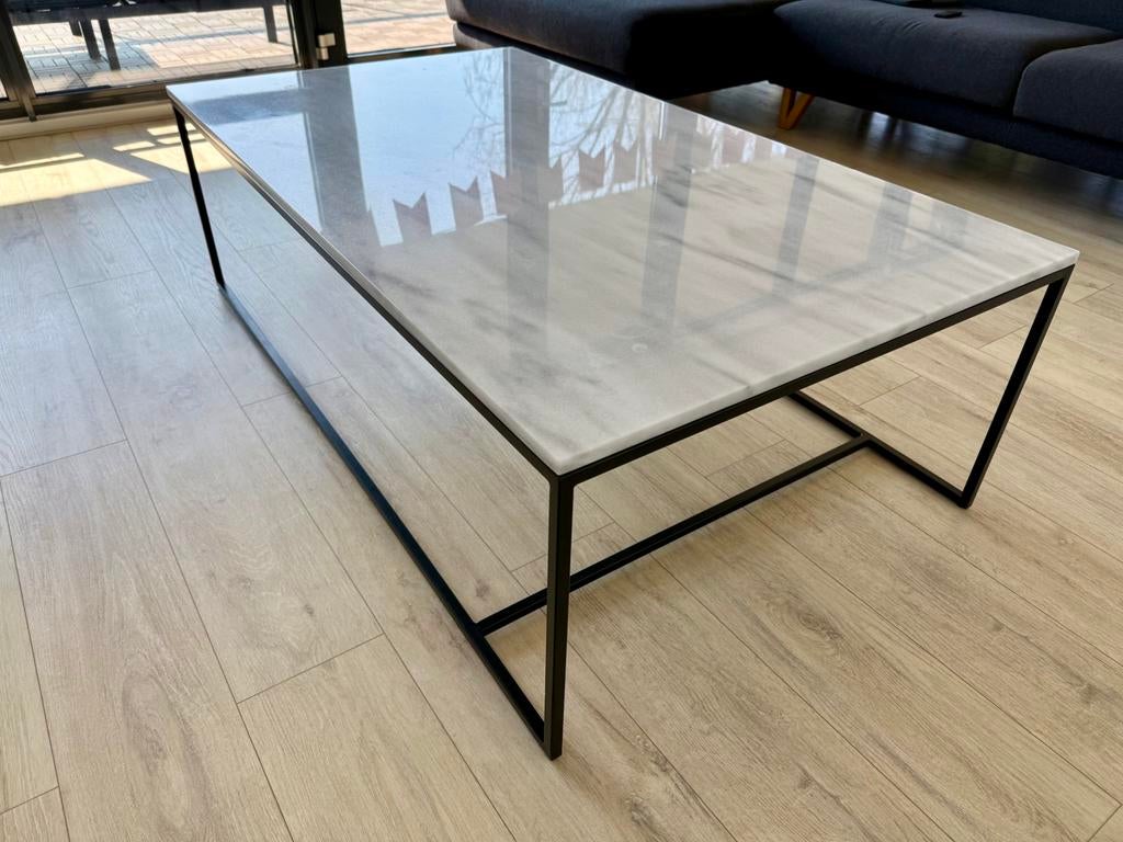 Furnified witte Marmeren Salontafel - 140x80x40cm, Huis en Inrichting, Tafels | Salontafels, Ophalen, Gebruikt, 50 tot 100 cm
