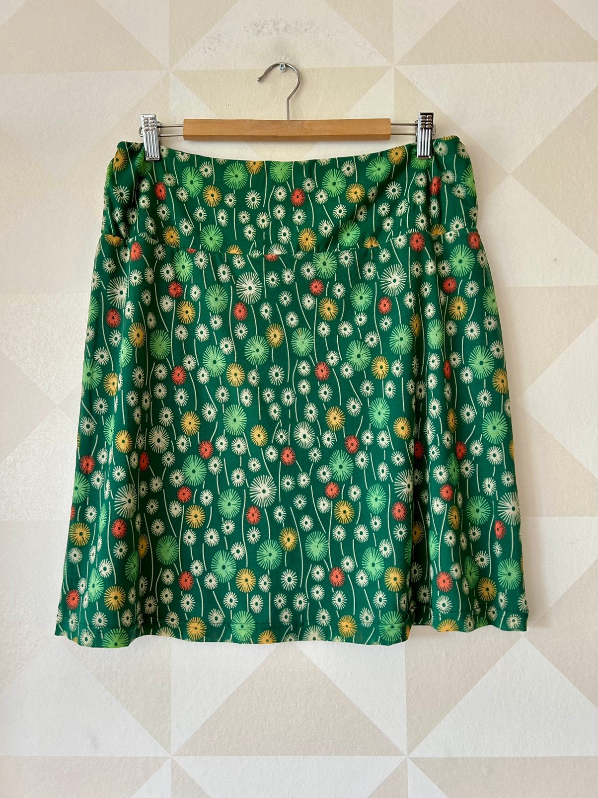 King Louie Border Skirt rok groen grafisch bloem L/40 zgan, Maat 42/44 (L), Ophalen of Verzenden, Zo goed als nieuw, Knielengte