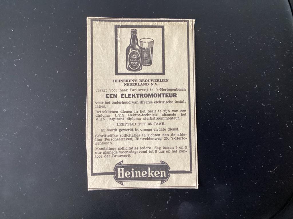 HEINEKEN ADVERTENTIE 1960, ORIGINEEL, Ophalen of Verzenden, Zo goed als nieuw, Viltje(s), Heineken