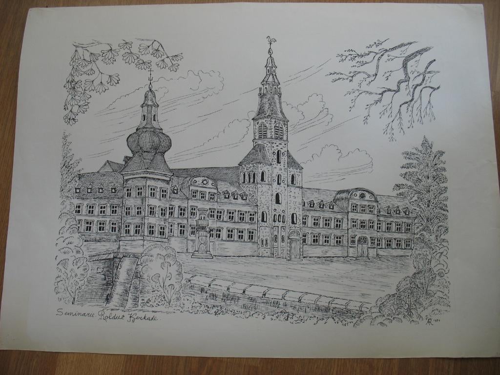 Tekening Grote Prent Seminarie Rolduc Kerkrade( 1984)Vintage, Ophalen of Verzenden