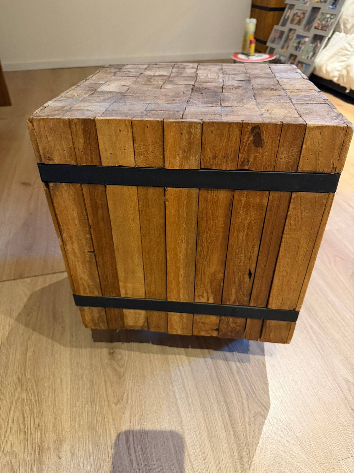 2 houten bijzetkubussen, Ophalen, Minder dan 50 cm, Gebruikt, Minder dan 50 cm