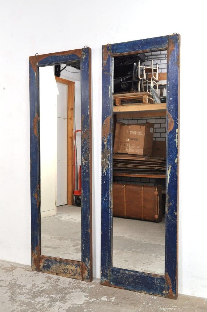 Vintage passpiegels spiegels hardhouten raamkozijn spiegel, Gebruikt, Ophalen of Verzenden, 150 tot 200 cm, Rechthoekig