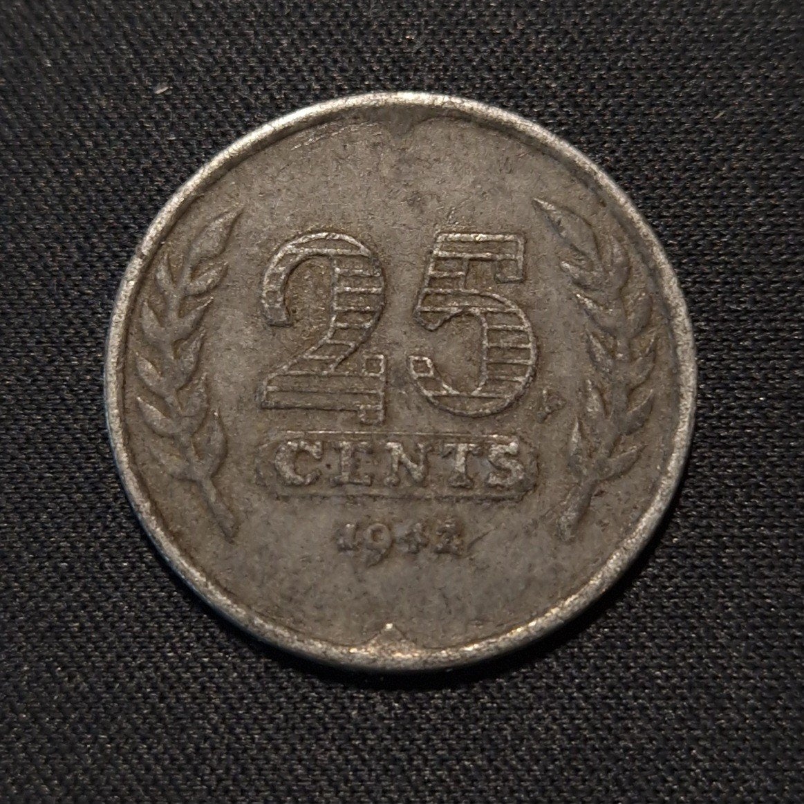 25 cent 1942 zink, Postzegels en Munten, Verzenden, Koningin Wilhelmina, 25 cent, Losse munt