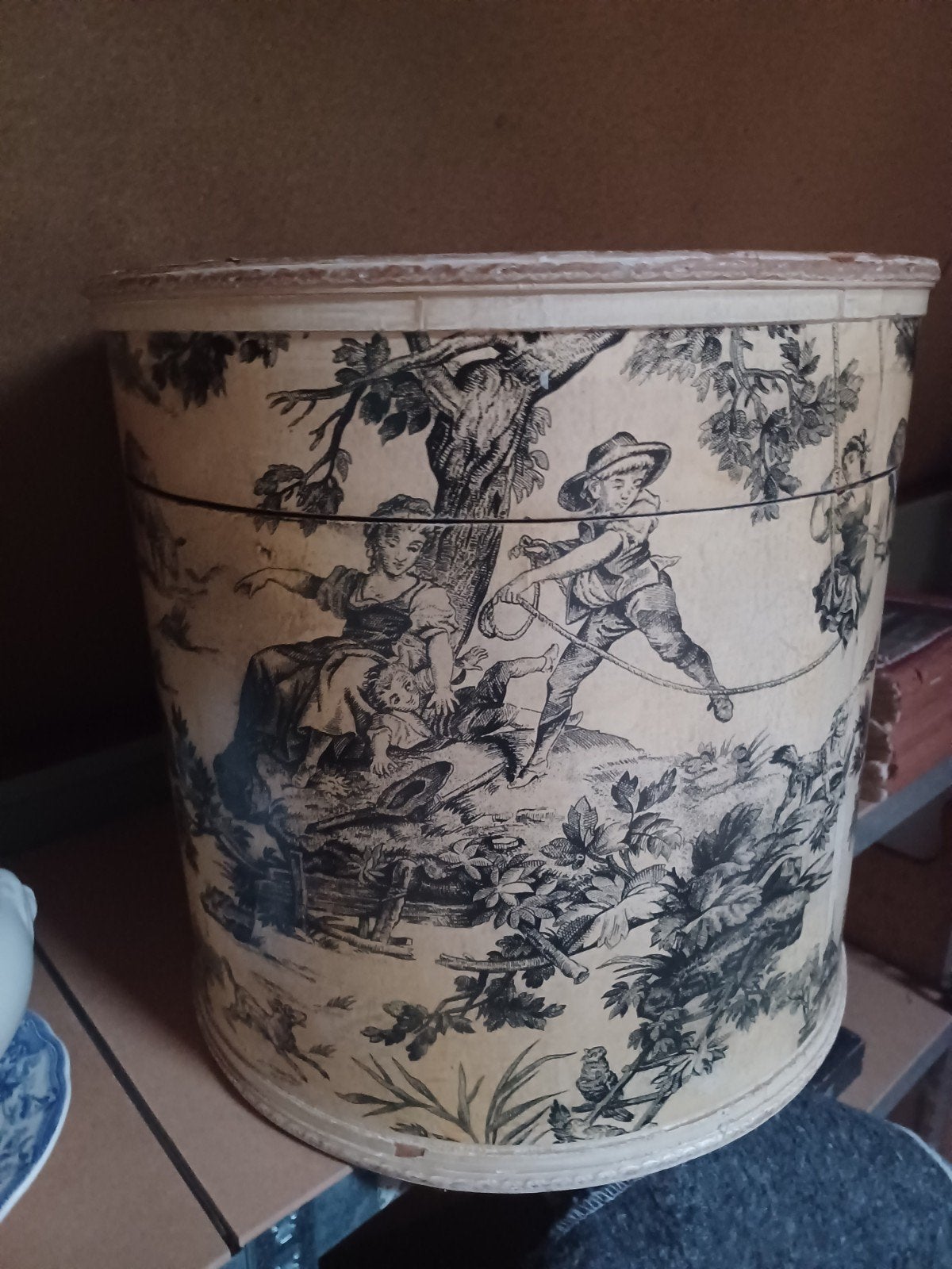 ❤️ Brocante toile de jouy houten hoedendoos 40 cm OPHALEN, Ophalen