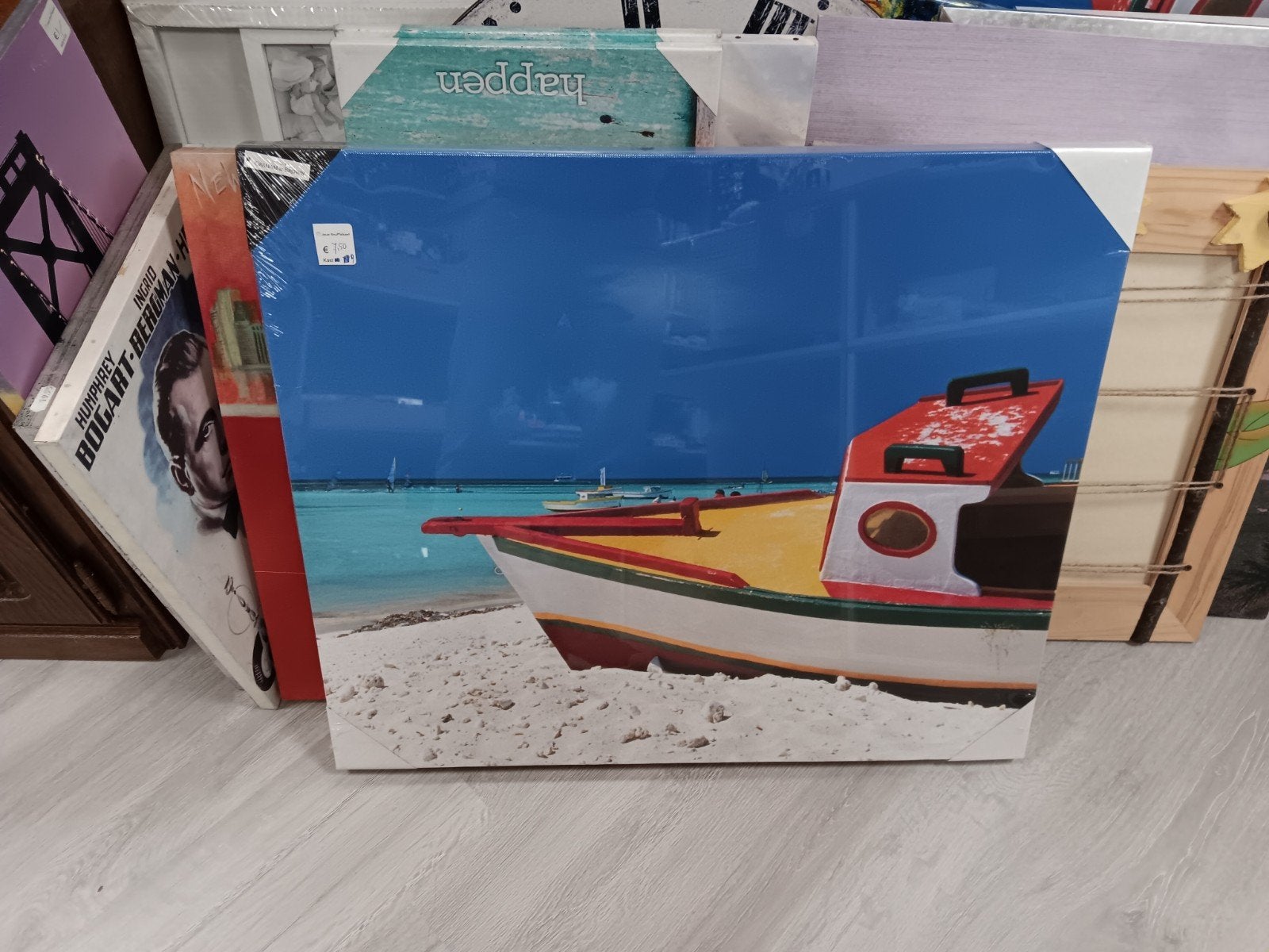 Schilderij met boot op strand - Nieuw, 50 – 75, Onbekend, Nieuw, Ophalen of Verzenden