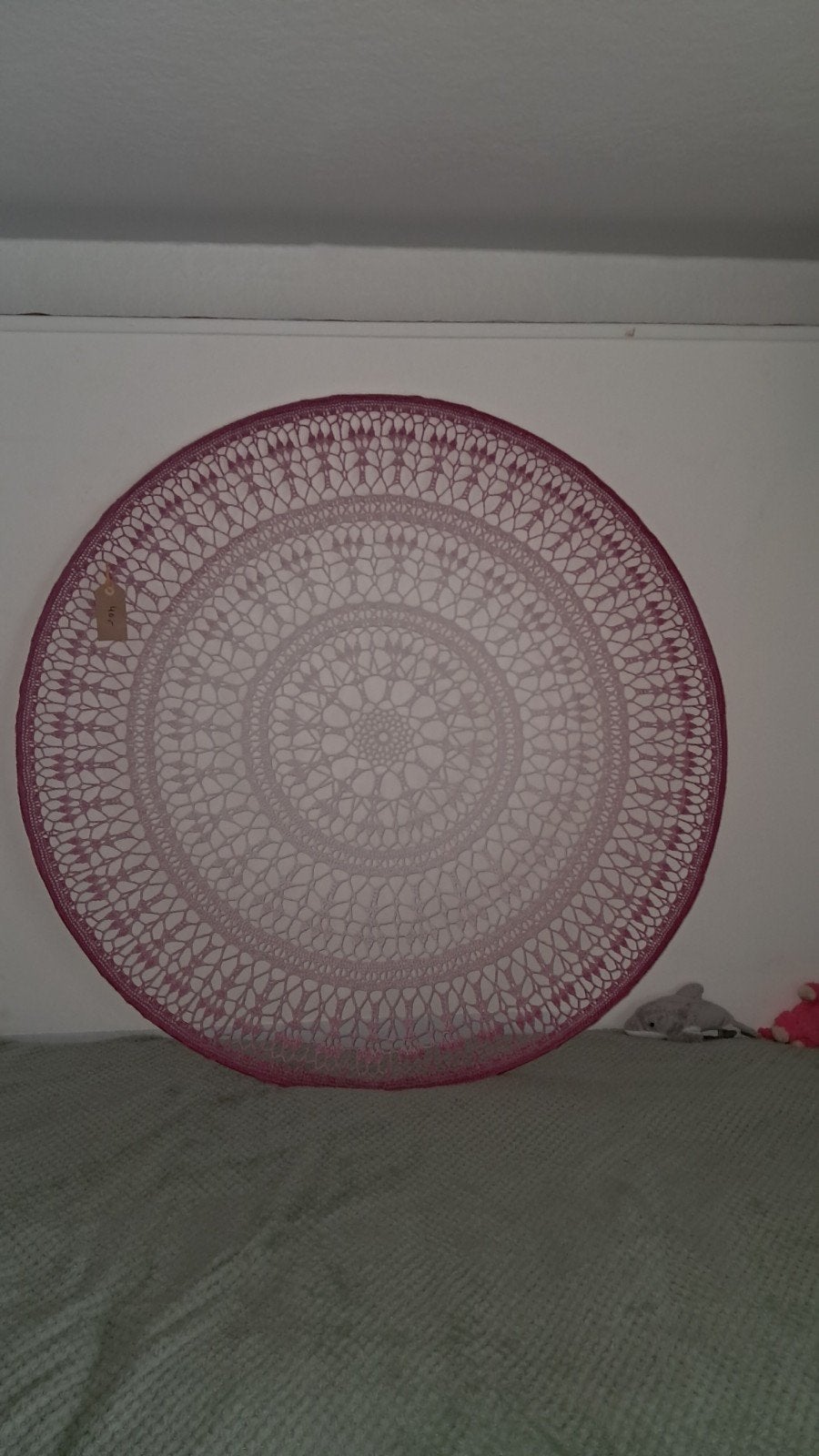 Handgemaakt gehaakt wandkleed/mandala - Roze/Wit, Huis en Inrichting, Woonaccessoires | Overige, Ophalen, Meerkleurig, Boho, Zo goed als nieuw